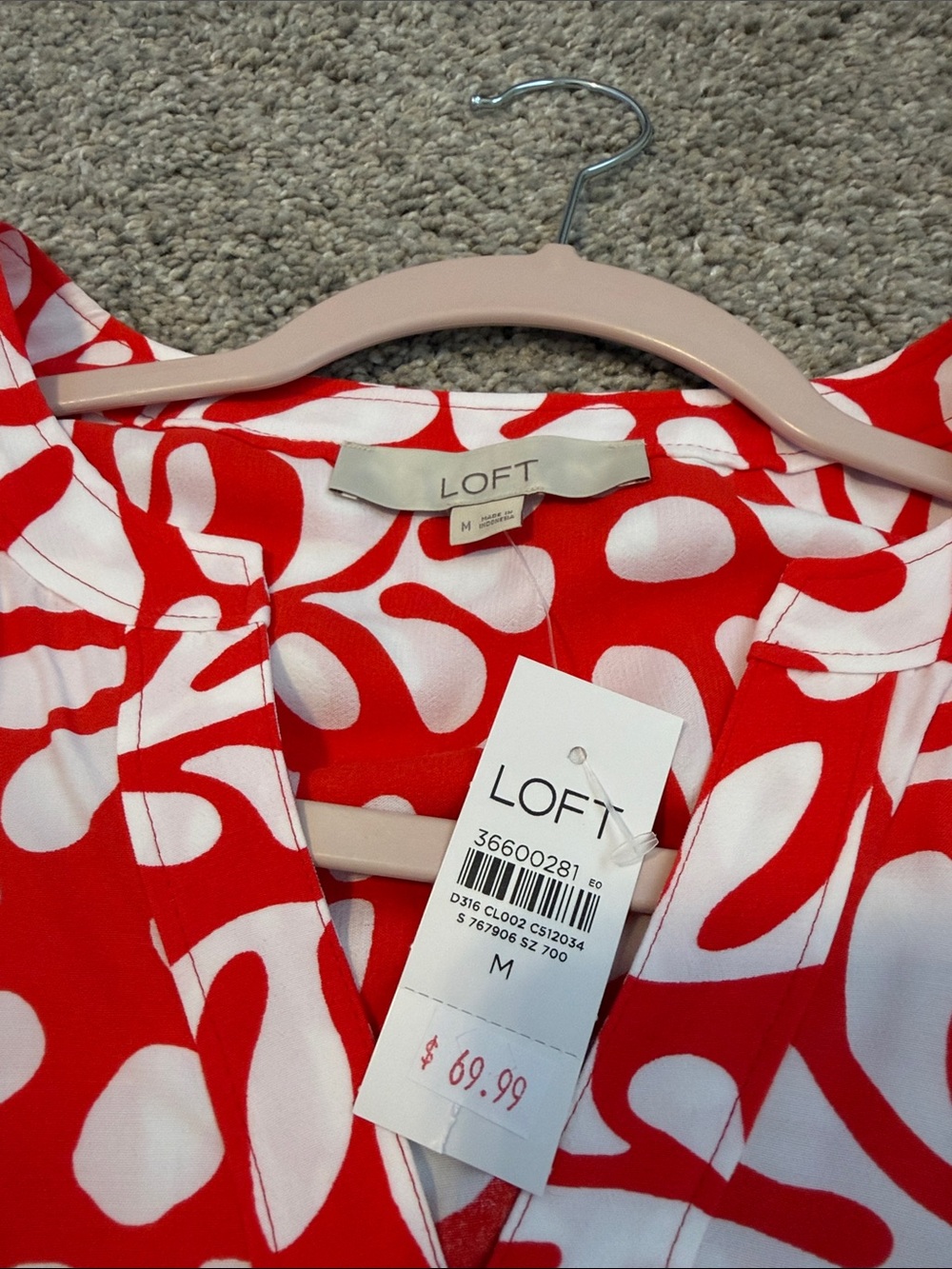 LOFT NWT Medium Reddish Orange and White Button Front S/S Dress, - Picture 5 of 6